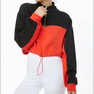 Red black cropped half zip sweater